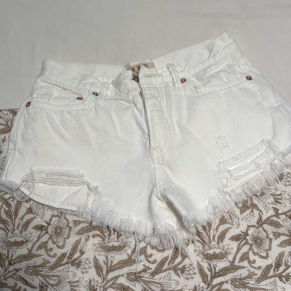 Free People White Frayed Jean Shorts